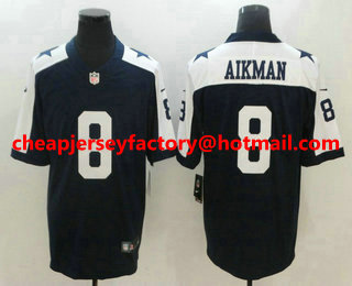 Men's Dallas Cowboys #8 Troy Aikman Blue Thanksgiving 2017 Vapor Untouchable Stitched NFL Nike Limited Jersey