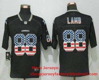 Men's Dallas Cowboys #88 CeeDee Lamb 2020 USA Flag Fashion Black Color Rush Stitched Nike Limited Jersey