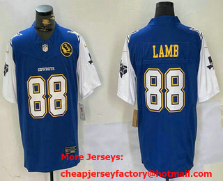 Men's Dallas Cowboys #88 CeeDee Lamb 2024 FUSE Royal Gold With John Madden Patch Stitched Jersey