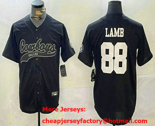 Men's Dallas Cowboys #88 CeeDee Lamb Black Cool Base Stitched Baseball Jersey