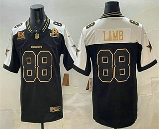 Men's Dallas Cowboys #88 CeeDee Lamb Black Gold FUSE 5x Super Bowl Champions Patch Vapor Limited Stitched Jersey