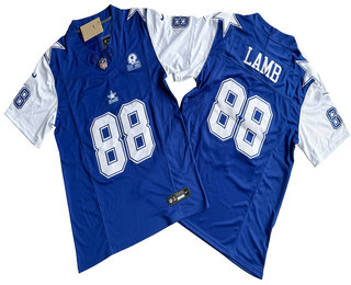 Men's Dallas Cowboys #88 CeeDee Lamb Royal FUSE Vapor Thanksgiving 1960 Patch Limited Stitched Jersey