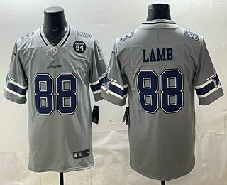Men's Dallas Cowboys #88 CeeDee Lamb Grey Inverted Legend 94 Marshawn Kneeland Patch Vapor Limited Stitched Jersey