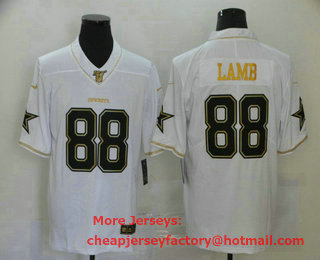 Men's Dallas Cowboys #88 CeeDee Lamb White 100th Season Golden Edition Jersey