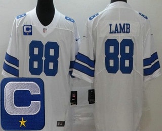 Men's Dallas Cowboys #88 CeeDee Lamb White Captain Patch Vapor Jersey