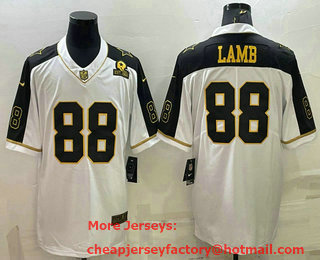 Men's Dallas Cowboys #88 CeeDee Lamb White Gold Edition With 1960 Patch Limited Stitched Football Jersey
