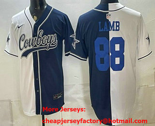 Men's Dallas Cowboys #88 CeeDee Lamb White Navy Split Stitched Jersey