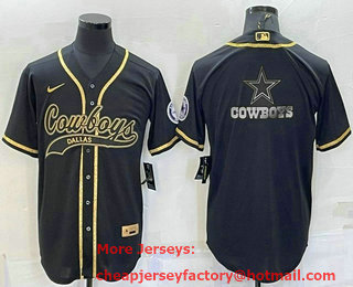 Men's Dallas Cowboys Black Gold Team Big Logo With Patch Cool Base Stitched Baseball Jersey