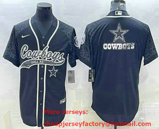 Men's Dallas Cowboys Black Reflective Team Big Logo With Patch Cool Base Stitched Baseball Jersey