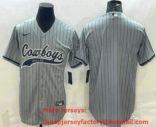 Men's Dallas Cowboys Blank Grey Pinstripe With Patch Cool Base Stitched Baseball Jersey