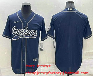 Men's Dallas Cowboys Blank Navy Blue Stitched MLB Cool Base Nike Baseball Jersey