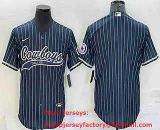 Men's Dallas Cowboys Blank Navy With Patch Cool Base Stitched Baseball Jersey