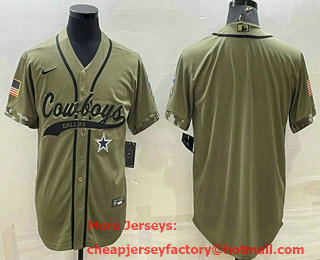 Men's Dallas Cowboys Blank Olive Salute to Service Cool Base Stitched Baseball Jersey