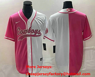 Men's Dallas Cowboys Blank Pink White Two Tone With Patch Cool Base Stitched Baseball Jersey