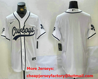 Men's Dallas Cowboys Blank White With Navy Cool Base Stitched Baseball Jersey