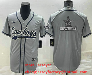 Men's Dallas Cowboys Grey Team Big Logo With Patch Cool Base Stitched Baseball Jersey