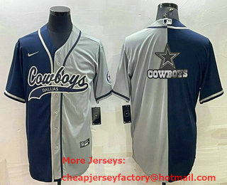 Men's Dallas Cowboys Navy Grey Split Team Big Logo With Patch Cool Base Stitched Baseball Jersey
