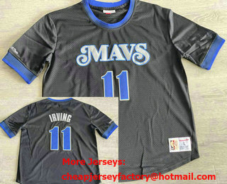 Men's Dallas Mavericks #11 Kyrie Irving Navy Blue Short Sleeved Swingman Throwback Jersey