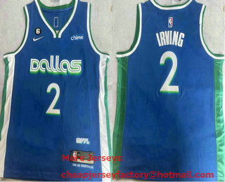 Men's Dallas Mavericks #2 Kyrie Irving Blue City 6 Patch Icon Sponsor Swingman Jersey