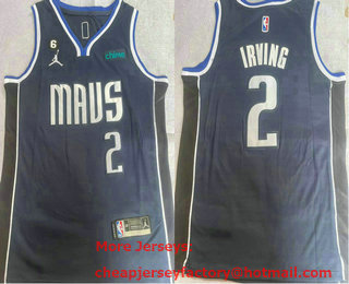 Men's Dallas Mavericks #2 Kyrie Irving Navy Blue 6 Patch Icon Sponsor Swingman Jersey