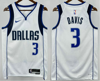 Men's Dallas Mavericks #3 Anthony Davis White 2025 Association Hot Press Jersey