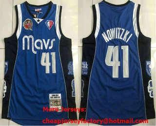 Men's Dallas Mavericks #41 Dirk Nowitzki Blue 1998-2019 Hardwood Hall of Fame AU Throwback Jersey