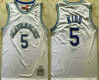 Men's Dallas Mavericks #5 Jason Kidd 1994-95 White Hardwood Classics Soul Swingman Throwback Jersey