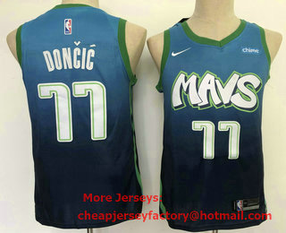 Men's Dallas Mavericks #77 Luka Doncic Blue 2020 Nike City Edition Swingman Jersey With NEW Sponsor Logo