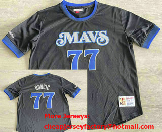 Men's Dallas Mavericks #77 Luka Doncic Navy Blue Short Sleeved Swingman Throwback Jersey