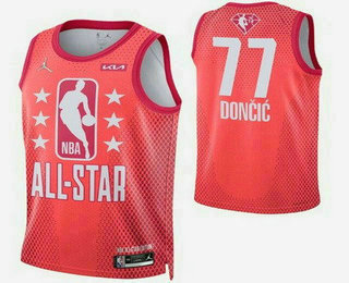 Men's Dallas Mavericks #77 Luka Doncic Red Diamond 75th 2022 All Star Heat Press Jersey