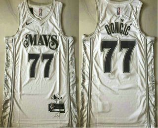 Men's Dallas Mavericks #77 Luka Doncic White 2024 City Edition AU Sponsor Stitched Jersey