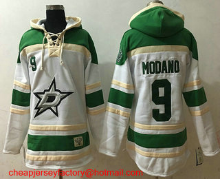 Men's Dallas Stars #9 Mike Modano White Stitched NHL Old Time Hockey Hoodie