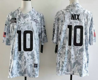 Men's Denver Broncos #10 Bo Nix Limited Arctic Camo 2024 Salute to Service Jersey