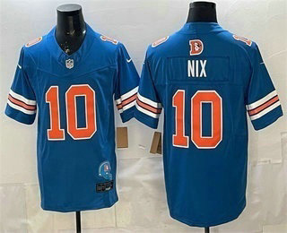 Men's Denver Broncos #10 Bo Nix Limited Blue Throwback FUSE Vapor Jersey