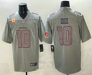 Men's Denver Broncos #10 Bo Nix Limited Grey With C Patch Fashion Vapor Jersey