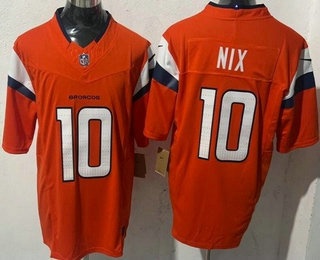Men's Denver Broncos #10 Bo Nix Limited Orange FUSE Vapor Jersey