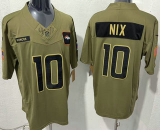 Men's Denver Broncos #10 Bo Nix Olive 2025 FUSE Salute to Service Limited Stitched Jersey