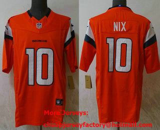 Men's Denver Broncos #10 Bo Nix Orange 2024 FUSE Vapor Limited Stitched Jersey
