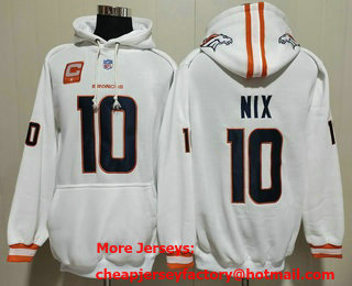 Men's Denver Broncos #10 Bo Nix White C Patch Pocket Stitched NFL Pullover Hoodie