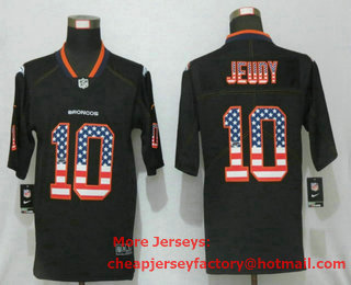 Men's Denver Broncos #10 Jerry Jeudy 2020 USA Flag Fashion Black Color Rush Stitched Nike Limited Jersey