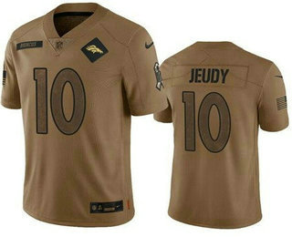 Men's Denver Broncos #10 Jerry Jeudy Limited Brown 2023 Salute To Service Jersey