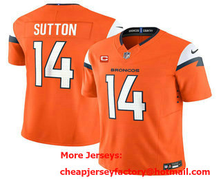 Men's Denver Broncos #14 Courtland Sutton Orange 2024 FUSE C Patch Vapor Limited Stitched Jersey
