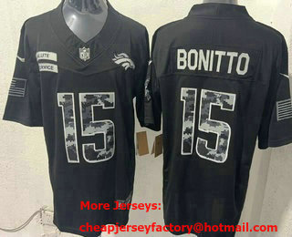 Men's Denver Broncos #15 Nik Bonitto Limited Black FUSE 2026 Salute To Service Jersey