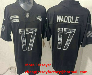 Men's Denver Broncos #17 Jaylen Waddle Limited Black FUSE 2026 Salute To Service Jersey