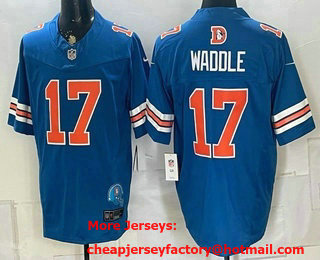 Men's Denver Broncos #17 Jaylen Waddle Limited Blue Throwback FUSE Vapor Jersey