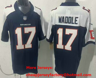Men's Denver Broncos #17 Jaylen Waddle Navy Blue Thanksgiving FUSE Vapor Jersey