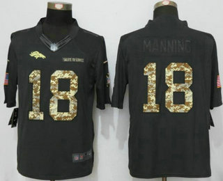 Men's Denver Broncos #18 Peyton Manning Black Anthracite 2016 Salute to Service Stitched NFL Nike Limited Jersey