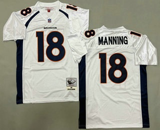 Men's Denver Broncos #18 Peyton Manning White 2015 Throwback Jersey