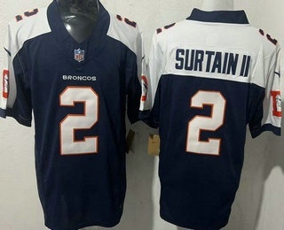 Men's Denver Broncos #2 Patrick Surtain II Navy Blue Thanksgiving  FUSE Vapor Jersey