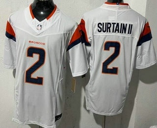 Men's Denver Broncos #2 Patrick Surtain II Limited White FUSE Vapor Jersey